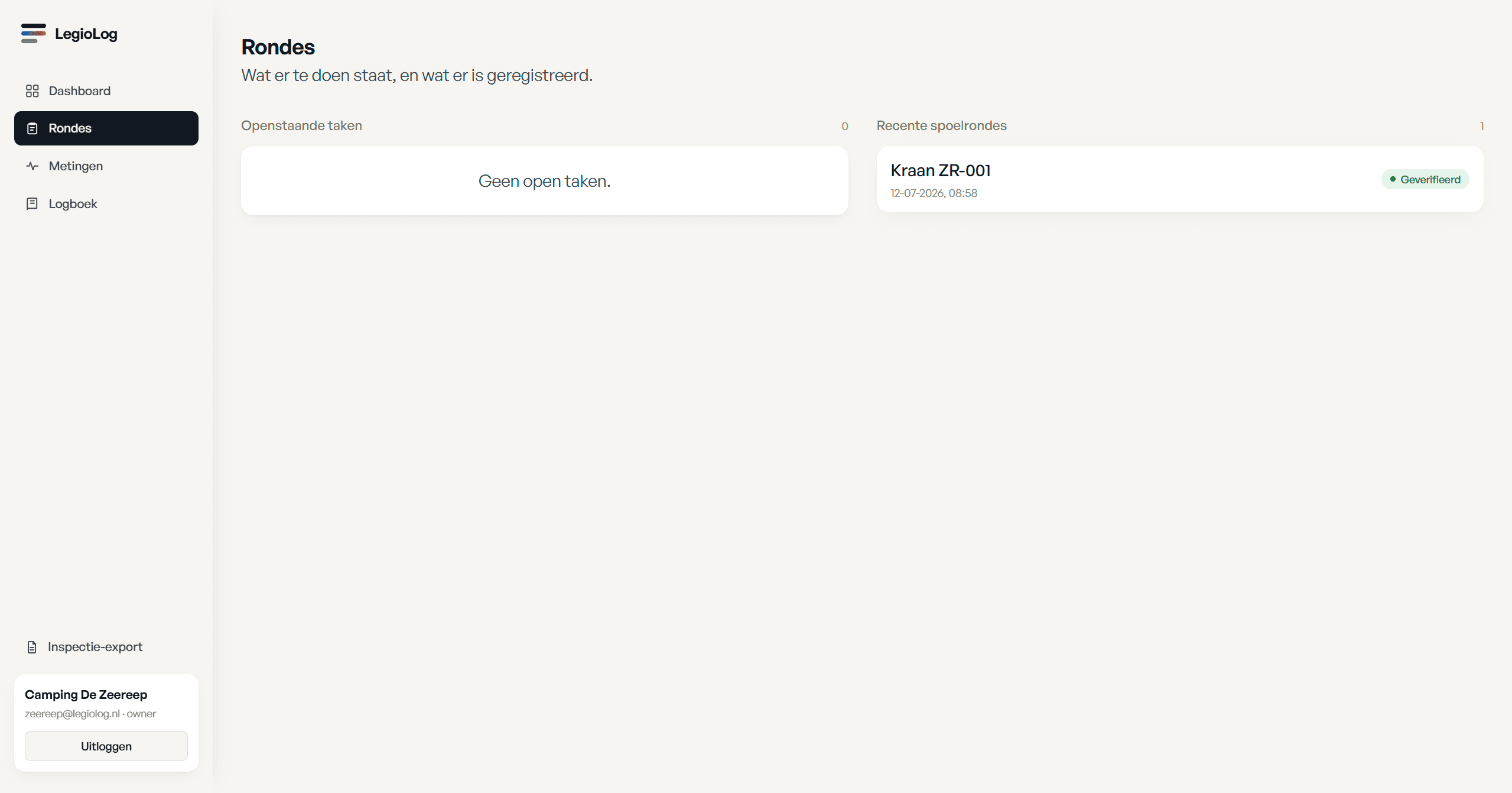 Schermafbeelding: de spoelronde in de app (PWA)