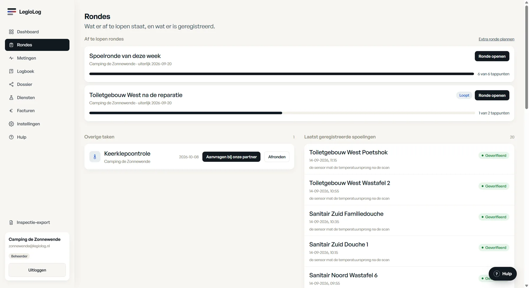 Schermafbeelding: de spoelronde in de app (PWA)