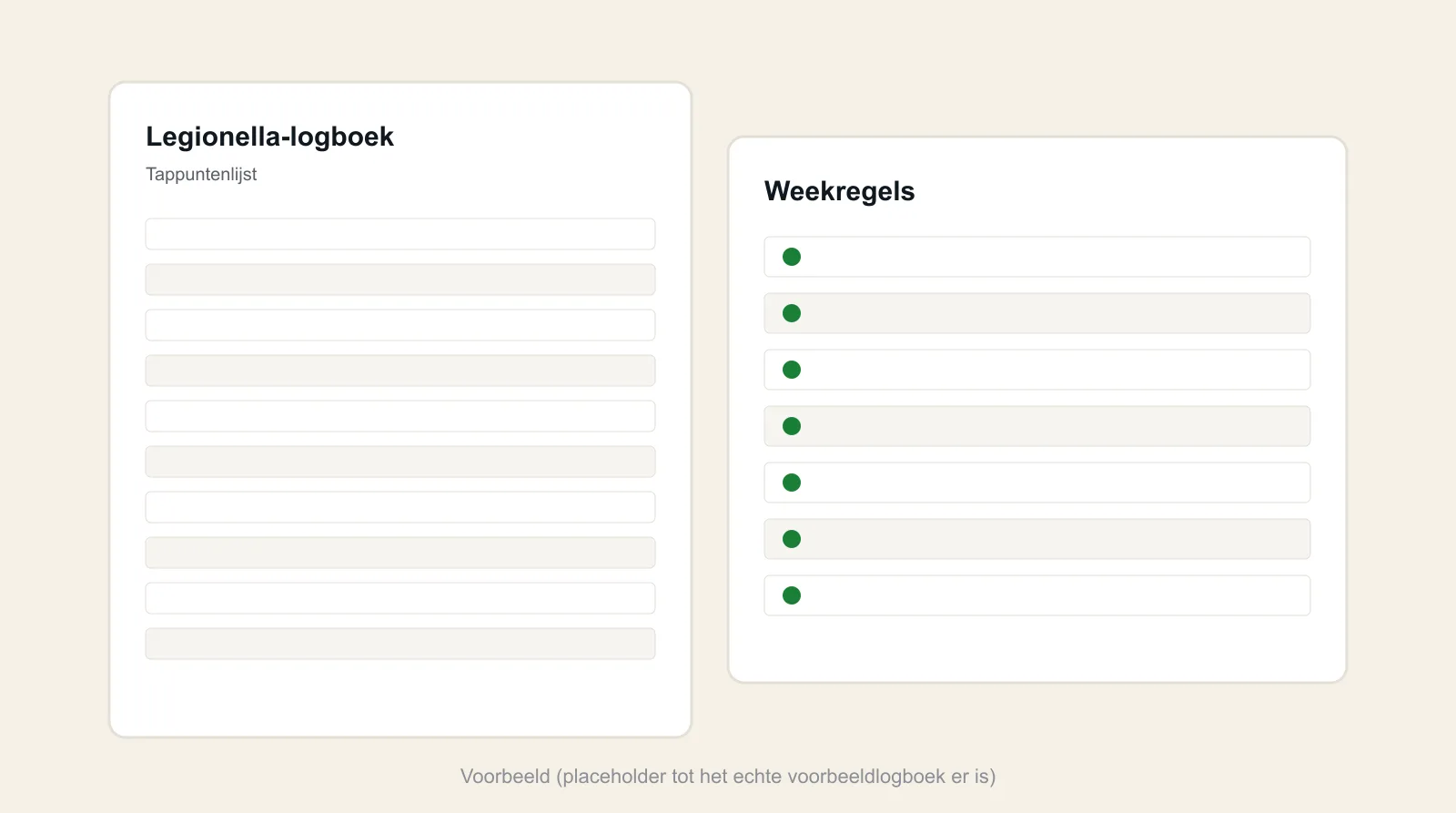Het voorbeeldlogboek: tappuntenlijst, weekregels en voorblad